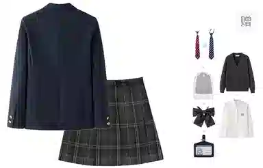 东鲸岁时记 学院风纯色长袖上衣格子百褶短裙制服 女款 礼盒装 黑色