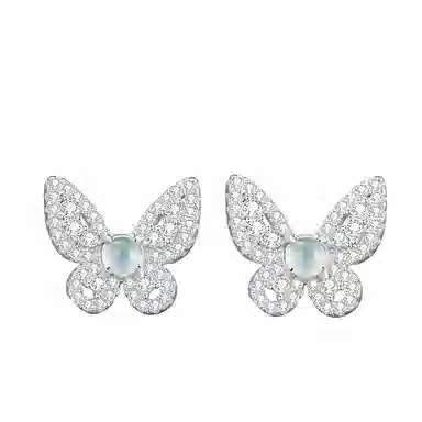 幸囍礼 蓝水 莺歌蝶舞精致  光影蝴蝶新中式国潮清冷感小众设计耳饰 轻奢高级感温婉通勤 豆种 翡翠耳环 男女同款情侣款