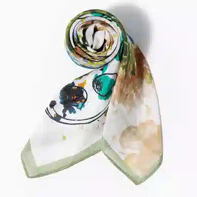 上海故事 百搭春秋时尚装饰喷绘外出 棉 桑蚕丝 绒线围巾 女款