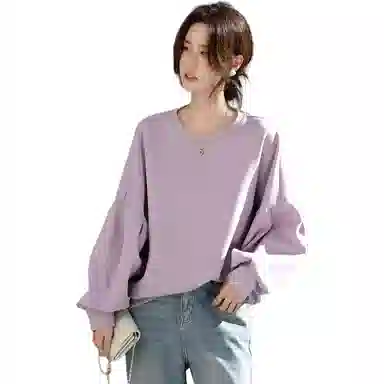 【dme】 圆领套头纯色长袖卫衣 女款 薄雾紫