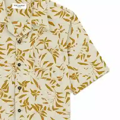 Saint Laurent SS23 Palm Tree Print Short Sleeve Shirt Beige