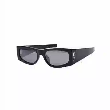 Saint Laurent Letter Interlace Slim Rectangular Sunglasses Black Silver