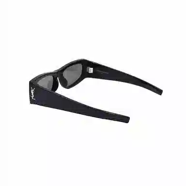 Saint Laurent Letter Interlace Slim Rectangular Sunglasses Black Silver