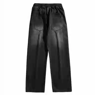 大卫贝肯 美式复古简约字母印花松紧抽绳腰日常休闲宽松直筒牛仔裤 男女同款