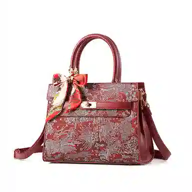 维尼奥 国风新中式刺绣高级感时尚大气百搭 合成革 单肩斜挎手提包 女款 红色