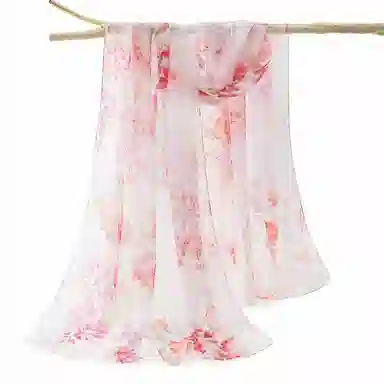 上海故事 春花秋月喷绘真丝长巾 桑蚕丝 丝巾 女款