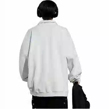 美式学院风潮牌基础款落肩袖简约日常高级感上衣百搭星星铆钉复古重磅半拉链立领纯色高街时尚潮流宽松休闲百搭通勤卫衣 男女同款