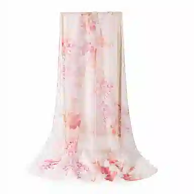 上海故事 春花秋月喷绘真丝长巾 桑蚕丝 丝巾 女款