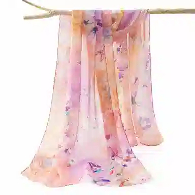 上海故事 春花秋月喷绘真丝长巾 桑蚕丝 丝巾 女款