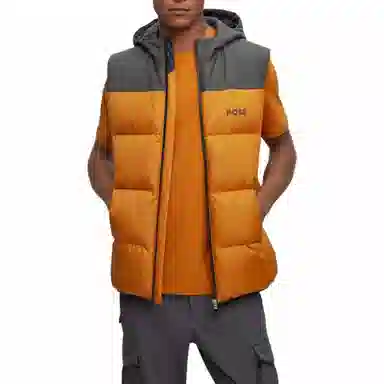 HUGO BOSS Water-Repellent Hooded Gilet With Logo Detail