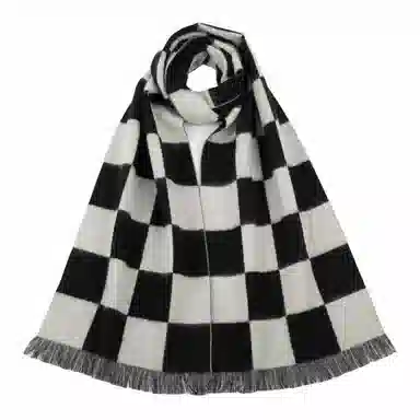 红豆 提花棋盘格保暖时尚围脖 山羊绒 绒线围巾 女款