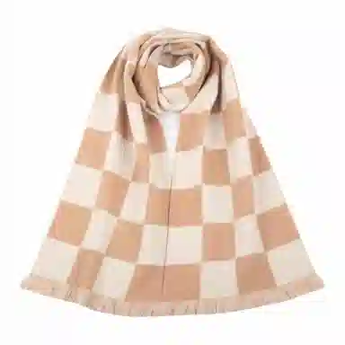 红豆 提花棋盘格保暖时尚围脖 山羊绒 绒线围巾 女款