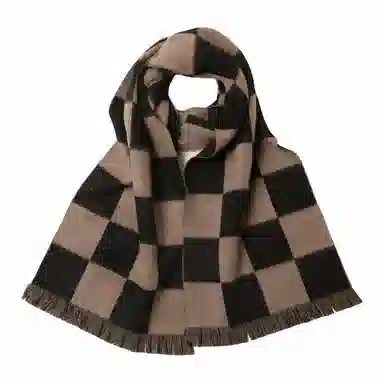 红豆 提花棋盘格保暖时尚围脖 山羊绒 绒线围巾 女款