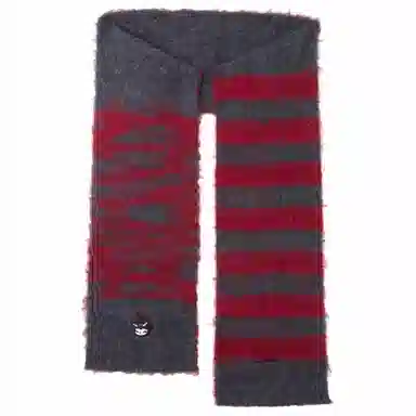 Revenge Logo Wool Scarf Red Dark Grey