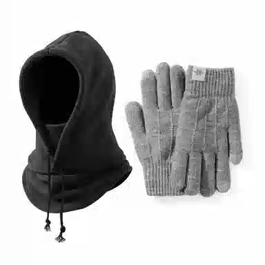 【锁温全套防护】 南极人 冬季围巾一体防风保暖帽加绒毛线针织手套两件套头套护颈脖套骑行滑雪面罩登山防寒护耳 加厚 帽子 男款