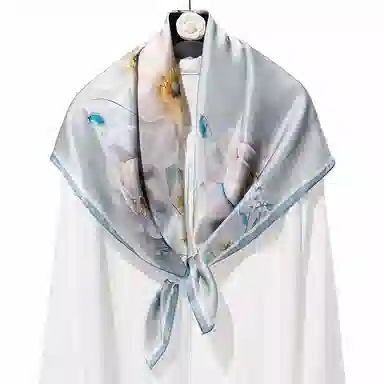 上海故事 加大真丝大方巾 桑蚕丝 丝巾 女款 温婉花意