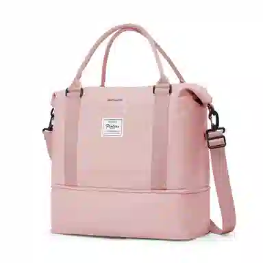 真维斯 时尚大容量多功能百搭高颜值短途旅游出差收纳可扩容 织物 旅行包健身包单肩包手提斜挎包 大号 男女同款 米色/米白