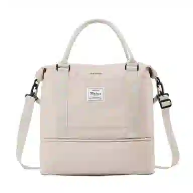 真维斯 时尚大容量多功能百搭高颜值短途旅游出差收纳可扩容 织物 旅行包健身包单肩包手提斜挎包 大号 男女同款 米色/米白