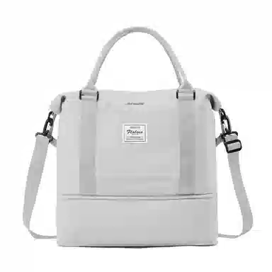 真维斯 时尚大容量多功能百搭高颜值短途旅游出差收纳可扩容 织物 旅行包健身包单肩包手提斜挎包 大号 男女同款 米色/米白