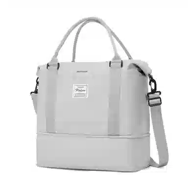 真维斯 时尚大容量多功能百搭高颜值短途旅游出差收纳可扩容 织物 旅行包健身包单肩包手提斜挎包 大号 男女同款 米色/米白