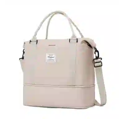 真维斯 时尚大容量多功能百搭高颜值短途旅游出差收纳可扩容 织物 旅行包健身包单肩包手提斜挎包 大号 男女同款 米色/米白