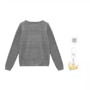 柏黛妃 条纹镂空小个子圆领长袖针织衫 女款