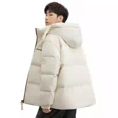 鸭鸭 青年时尚韩版休闲短款拆卸连帽外套纯色拼色户外加厚保暖面包羽绒服 通用 学生党好物