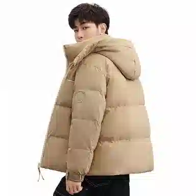 鸭鸭 青年时尚韩版休闲短款拆卸连帽外套纯色拼色户外加厚保暖面包羽绒服 通用 学生党好物