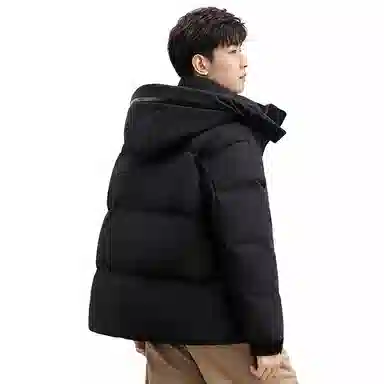 鸭鸭 青年时尚韩版休闲短款拆卸连帽外套纯色拼色户外加厚保暖面包羽绒服 通用 学生党好物