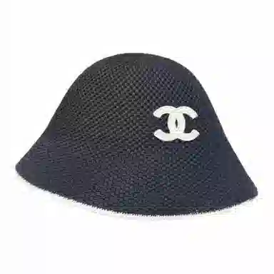 CHANEL Woven Cotton Beanie Black