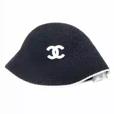 CHANEL Woven Cotton Beanie Black