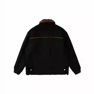 我是大卫 毛绒翻领纯色拼接美式高街复古加厚夹克外套 男女同款 黑色