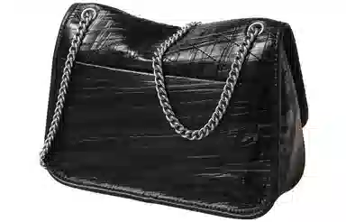 妙迪 小众设计高级感大容量时尚通勤休闲百搭流浪邮差包链条腋下包 质感折花头层牛皮 手提单肩斜挎包 常规 女款 曜石黑