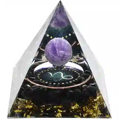 一点潮玩 十二星座 黑曜石水晶石金字塔摆件 玩具