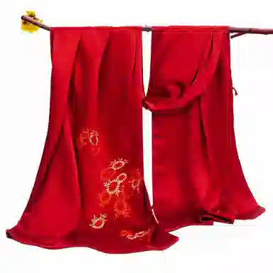 上海故事 古典国风气质双层素绉缎盘扣真丝刺绣披肩春秋长巾婚礼晚宴外搭 桑蚕丝 丝巾 女款