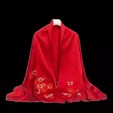 上海故事 古典国风气质双层素绉缎盘扣真丝刺绣披肩春秋长巾婚礼晚宴外搭 桑蚕丝 丝巾 女款