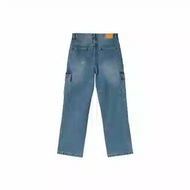 我是大卫 美式复古大口袋设计感休闲直筒宽松阔腿裤牛仔裤 男女同款 蓝色