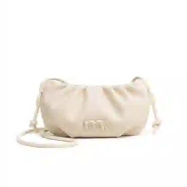 妙迪 小众甜美简约百搭休闲时尚轻便小巧褶皱云朵包饺子包 合成革 迷你腋下单肩斜挎包 常规 女款 奶昔白/鹅黄色