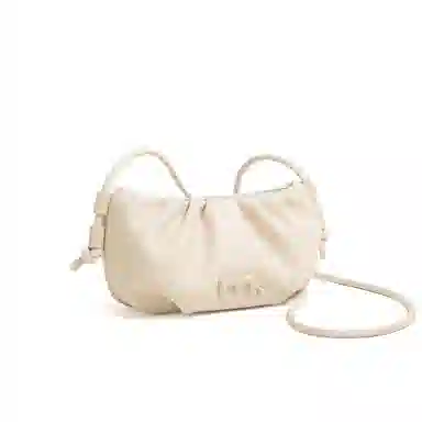 妙迪 小众甜美简约百搭休闲时尚轻便小巧褶皱云朵包饺子包 合成革 迷你腋下单肩斜挎包 常规 女款 奶昔白/鹅黄色