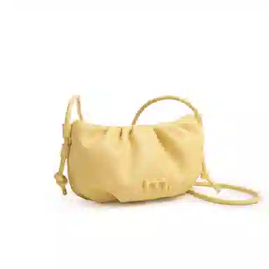 妙迪 小众甜美简约百搭休闲时尚轻便小巧褶皱云朵包饺子包 合成革 迷你腋下单肩斜挎包 常规 女款 奶昔白/鹅黄色