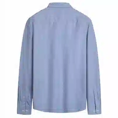 与狼共舞 纯棉纽扣翻领纯色商务休闲牛津纺长袖衬衫 男女同款 深蓝