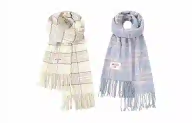 白卷 晚秋文艺气质梭织格子流苏 腈纶 绒线围巾 女款