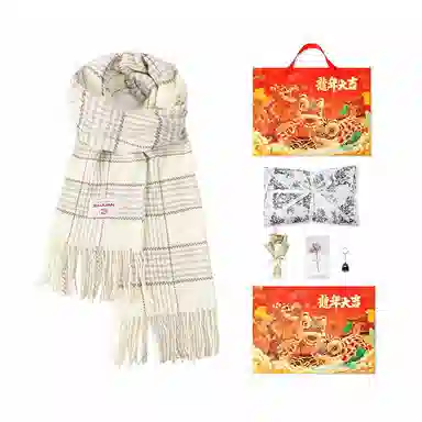 白卷 晚秋文艺气质梭织格子流苏 腈纶 绒线围巾 女款