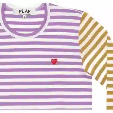 CDG Play SS22 Bi-Colour Stripe T-Shirt GreyPurple T