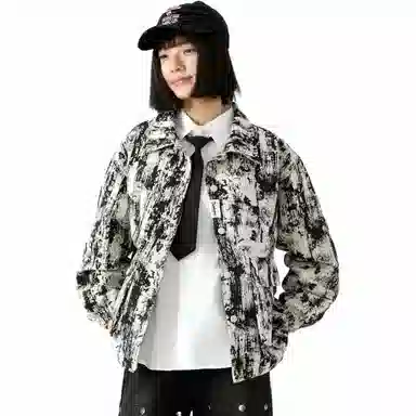 敦煌博物馆 美式高街水墨扎染防风保暖翻领休闲百搭夹克外套 男女同款