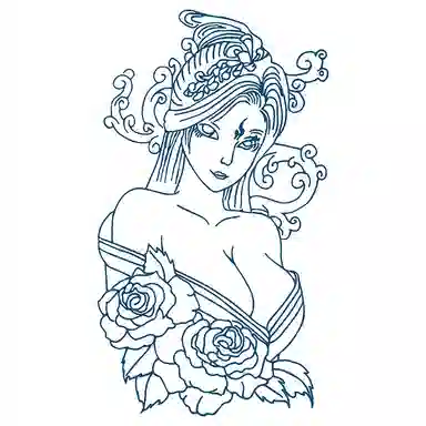 饰田  牡丹花下草本防水纹身贴 持久高级性感超酷大花臂