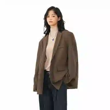 经典美拉德小西服外套简约韩版休闲宽松渐变单排扣垂感垫肩长袖西装 男女同款