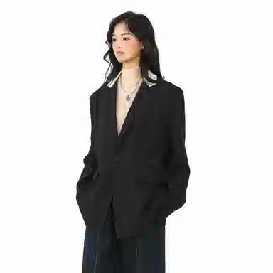 经典美拉德小西服外套简约韩版休闲宽松渐变单排扣垂感垫肩长袖西装 男女同款