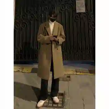 英伦轻熟风经典简约纯色双排扣外套休闲宽松百搭痞帅中长款通勤风衣 男女同款