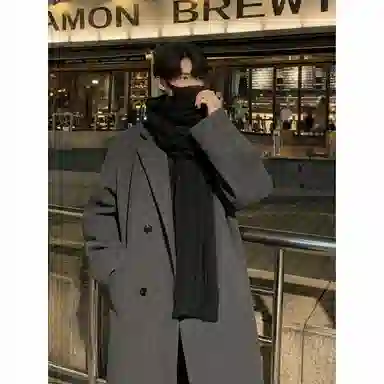 英伦轻熟风经典简约纯色双排扣外套休闲宽松百搭痞帅中长款通勤风衣 男女同款